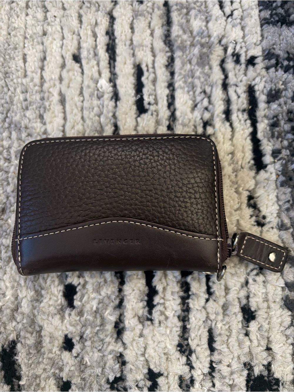 Levenger Dark Brown Pebbled Leather Zip Wallet